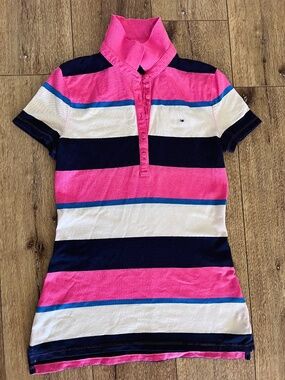 Tommy Hilfiger Pink Navy Striped Polo Dress XS Preppy Coastal